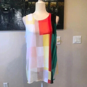 NWT ALFANI Women’s Sleeveless Long Tunic Sheer Color Block Print w/Tank-Size M